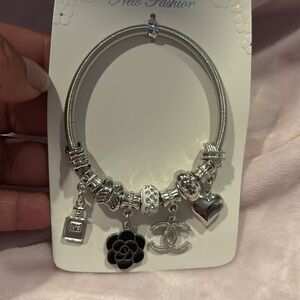 Silver Charm Bracelet with Black Accents